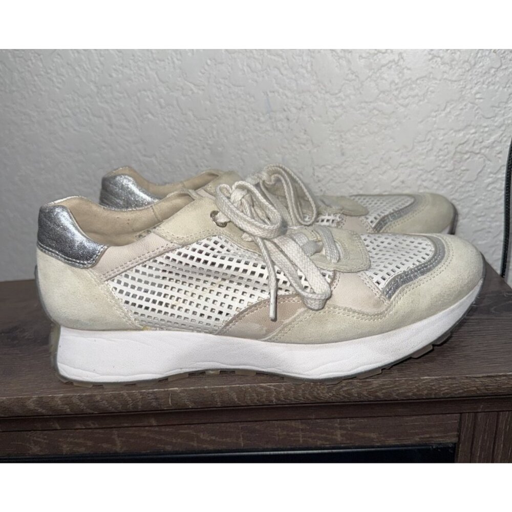 Paul Green Sneakers White Leather & Suede  Men’s 7.5 Women’s 9 Silver Accent